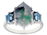 Blue Aquadite™ Rhodium Over Sterling Silver Ring 4.70ctw