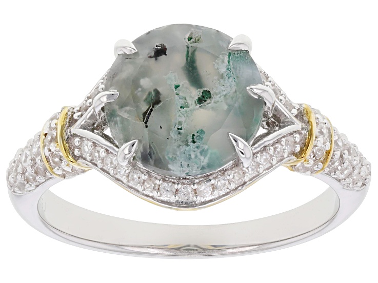 Blue Aquaditeâ„¢ Rhodium and 18K Yellow Gold Over Silver Ring 2.55ctw