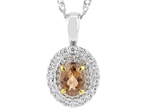 Red Andalusite, White Zircon & White Diamond Rhodium Over Silver Pendant With Chain 0.99ctw