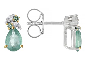 Mint Kyanite Rhodium and 18K Yellow Gold Over Sterling Silver Earrings 1.88ctw