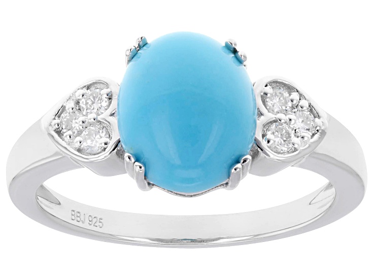 Sleeping Beauty Turquoise With Lab-Grown Diamond Rhodium Over Sterling Silver Ring 0.11ctw