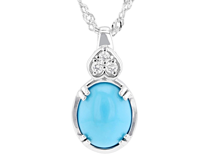 Sleeping Beauty Turquoise With Lab-Grown Diamond Rhodium Over Sterling Silver Pendant/Chain 0.05ctw