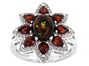 Black Ethiopian Opal Rhodium Over Sterling Silver Ring 7.04ctw
