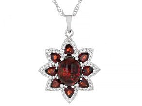 Black Ethiopian Opal, Garnet Rhodium Over Sterling Silver Pendant with Chain 7.04ctw