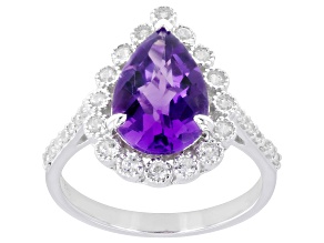 Purple African Amethyst With White Zircon Rhodium Over Sterling Silver Ring 2.82ctw