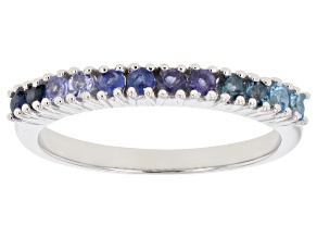 Multi Gemstone Rhodium Over Sterling Silver Ring 0.55ctw