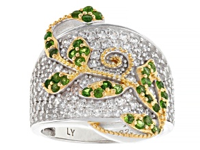 Chrome Diopside With White Zircon Rhodium & 18K Yellow Gold Over Sterling Silver Ring 1.33ctw