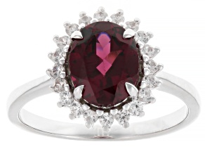 Raspberry Color Rhodolite & White Zircon Rhodium Over Sterling Silver Ring 2.22ctw