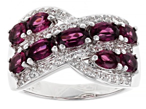 Raspberry Color Rhodolite With White Zircon Rhodium Over Sterling Silver Ring 2.75ctw