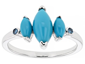 Blue Sleeping Beauty Turquoise with Blue Lab-Grown Diamond Rhodium Over Silver Ring 0.04ctw
