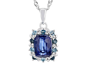 Kyanite, London Blue, Swiss Blue & White Topaz Rhodium Over Silver Pendant With Chain 2.77ctw