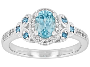 Blue Zircon Rhodium Over Sterling Silver Ring 1.13ctw