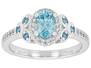 Picture of Blue Zircon Rhodium Over Sterling Silver Ring 1.13ctw
