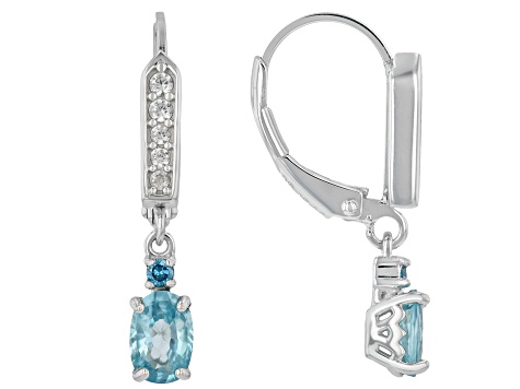 Blue Zircon Rhodium Over Sterling Silver Earrings 1.37ctw