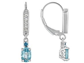 Blue Zircon Rhodium Over Sterling Silver Earrings 1.37ctw