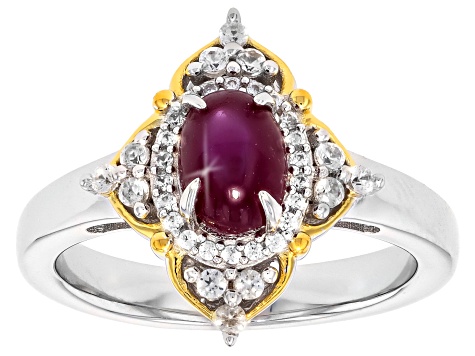 Star Ruby Rhodium and 18K Yellow Gold Over Sterling Silver Ring 0.30ctw
