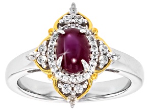 Red Star Ruby Rhodium and 18K Gold Over Sterling Silver Ring 1.50ctw