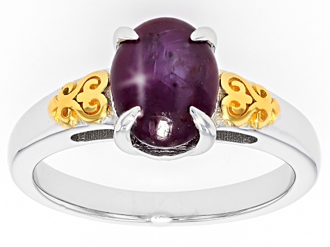 Red Star Ruby Rhodium & 18K Yellow Gold Over Sterling Silver Ring