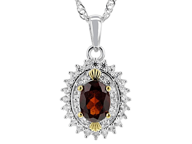 Red Hessonite Rhodium and 18K Yellow Gold Over Silver Pendant with Chain 1.27ctw