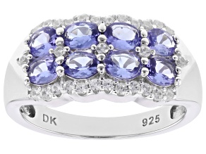 Blue Tanzanite with White Zircon Rhodium Over Sterling Silver Ring 1.21ctw