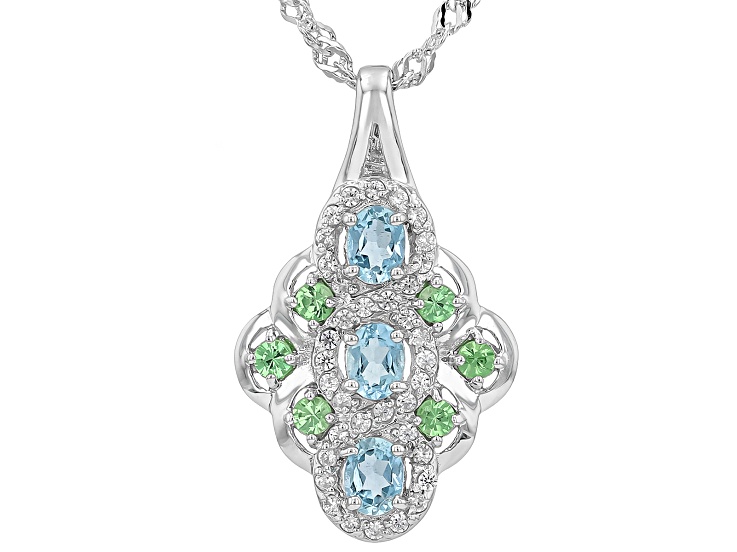Ofiki Nigerian Aquamarine Rhodium Over Sterling Silver Pendant with Chain 0.85ctw