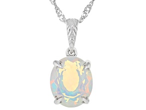 White Ethiopian Opal Rhodium Over Sterling Silver Solitaire Pendant with Chain 1.99ct