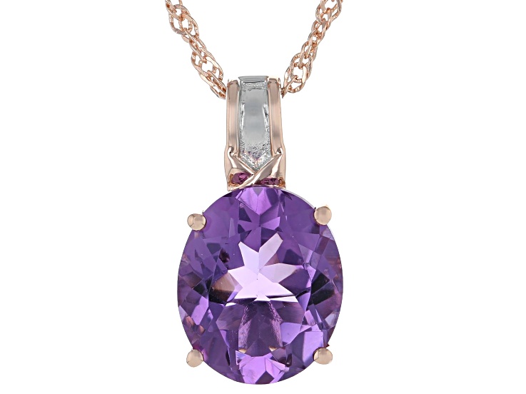 Purple Canela Amethyst Rhodium and 18k Rose Gold Over Sterling Silver Pendant with Chain 3.74ct