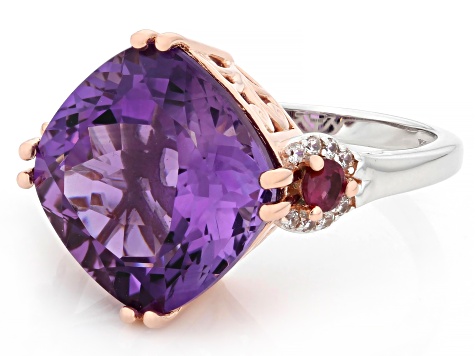 Purple Canela Amethyst Rhodium & 18K Rose Gold Over Silver Ring