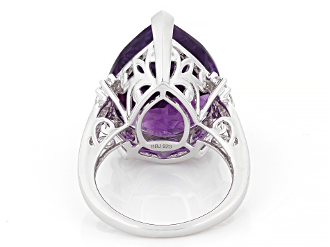 Purple Canela Amethyst Rhodium Over Sterling Silver Ring 11.80ctw