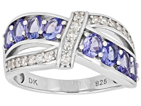 Blue Tanzanite Rhodium Over Sterling Silver Ring 1.29ctw