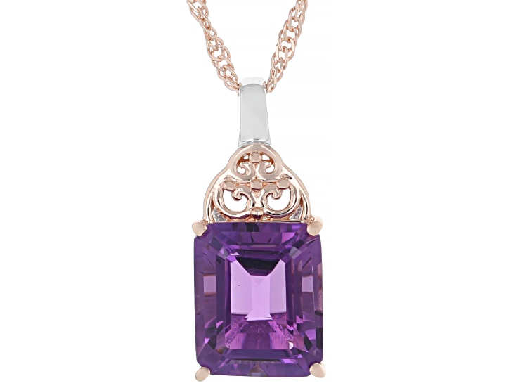 Purple Canela Amethyst Rhodium And 18K Rose Gold Over Sterling Silver Pendant Chain 3.65ctw