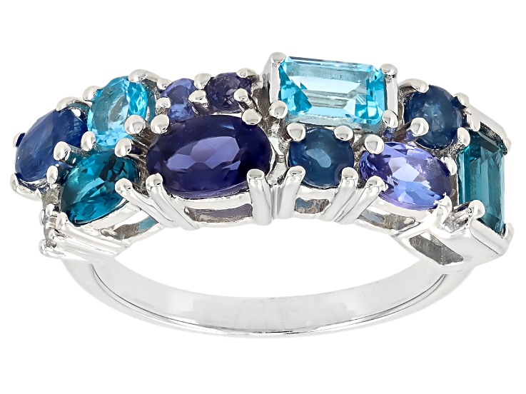 Multi-Gemstone Rhodium Over Sterling Silver Ring 2.07ctw