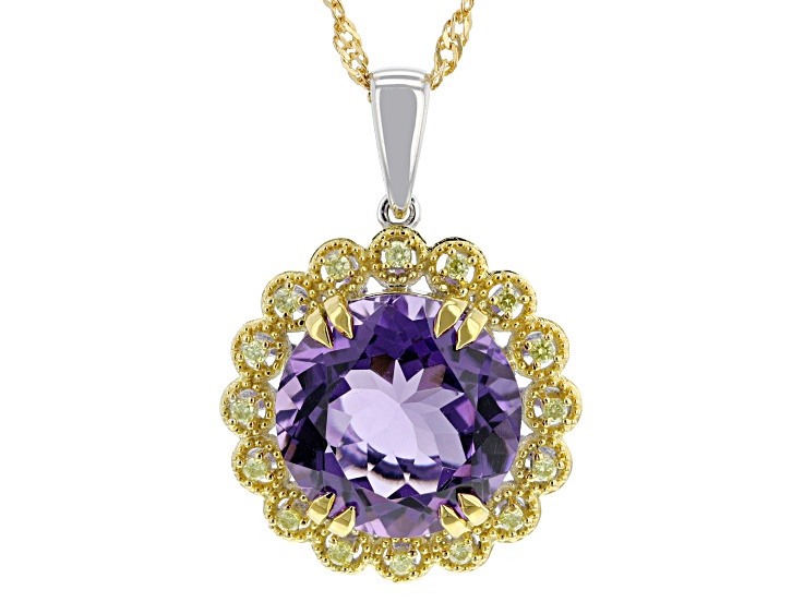 Purple Canela Amethyst Rhodium & 18K Yellow Gold Over Silver Pendant With Chain 6.93ctw