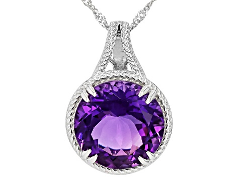 Purple Canela Amethyst Rhodium Over Sterling Silver Solitaire Pendant with Chain 11.05ct