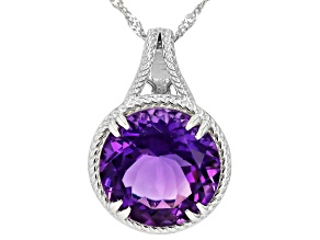 Purple Canela Amethyst Rhodium Over Sterling Silver Solitaire Pendant with Chain 11.05ct