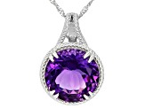 Purple Canela Amethyst Rhodium Over Sterling Silver Solitaire Pendant with Chain 11.05ct