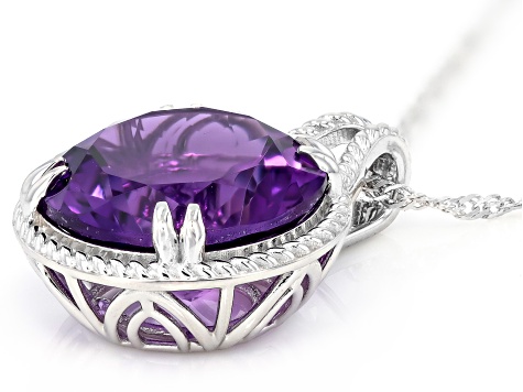 Purple Canela Amethyst Rhodium Over Sterling Silver Solitaire Pendant with Chain 11.05ct