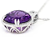 Purple Canela Amethyst Rhodium Over Sterling Silver Solitaire Pendant with Chain 11.05ct