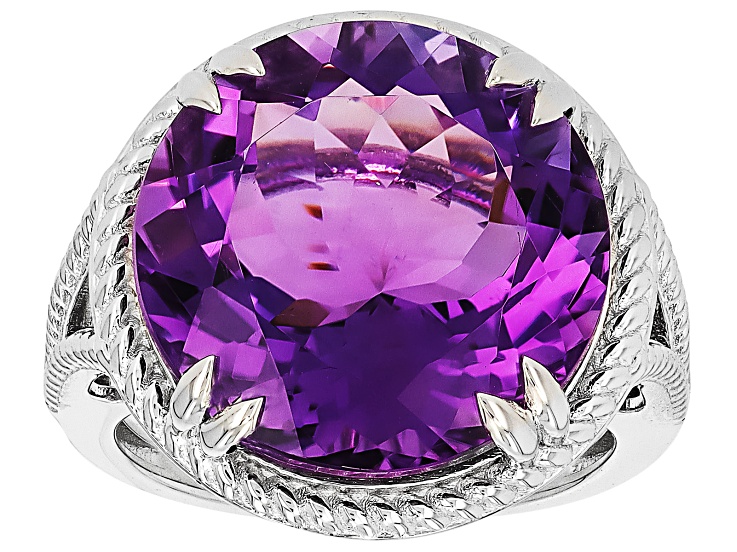 Purple Canela Amethyst Rhodium Over Sterling Silver Solitaire Ring 11.05ctw
