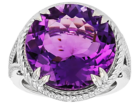 Purple Canela Amethyst Rhodium Over Sterling Silver Solitaire Ring 11.05ctw