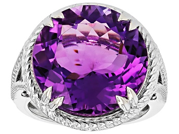 Purple Canela Amethyst Rhodium Over Sterling Silver Ring 16.11ctw