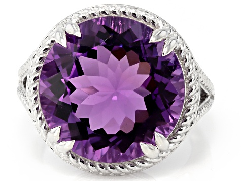 Purple Canela Amethyst Rhodium Over Sterling Silver Solitaire Ring 11.05ctw