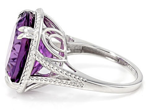 Purple Canela Amethyst Rhodium Over Sterling Silver Solitaire Ring 11.05ctw