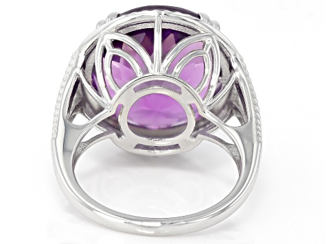 Purple Canela Amethyst Rhodium Over Sterling Silver Solitaire Ring 11.05ctw