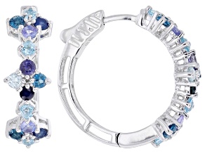 Multi-Gemstone Rhodium Over Sterling Silver Hoop Earrings 1.95ctw
