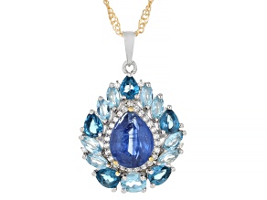 Blue Kyanite With Topaz & Zircon Rhodium & 18K Yellow Gold Over Silver Pendant With Chain 3.44ctw