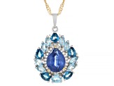 Blue Kyanite With Topaz & Zircon Rhodium & 18K Yellow Gold Over Silver Pendant With Chain 3.44ctw