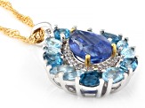 Blue Kyanite With Topaz & Zircon Rhodium & 18K Yellow Gold Over Silver Pendant With Chain 3.44ctw