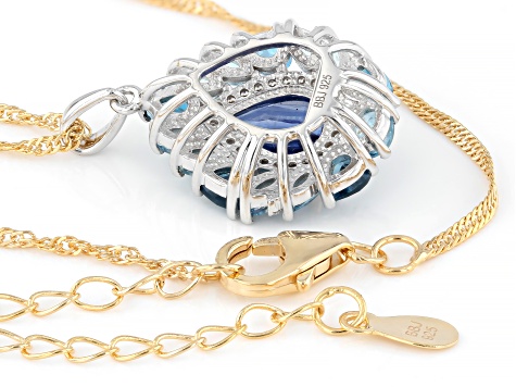 Blue Kyanite With Topaz & Zircon Rhodium & 18K Yellow Gold Over Silver Pendant With Chain 3.44ctw