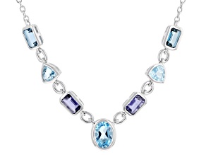 Swiss Blue Topaz, London Blue Topaz & Iolite Rhodium Over Sterling Silver Necklace 2.14ctw